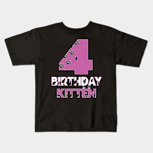 4th Birthday Kitten Girl 4 Years Old Cute Cat Lover Party print Kids T-Shirt